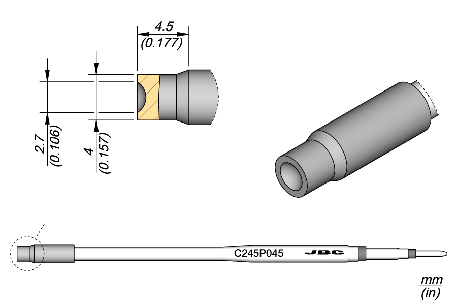 C245P045 - Heat Staking Cartridge Ø 2.7